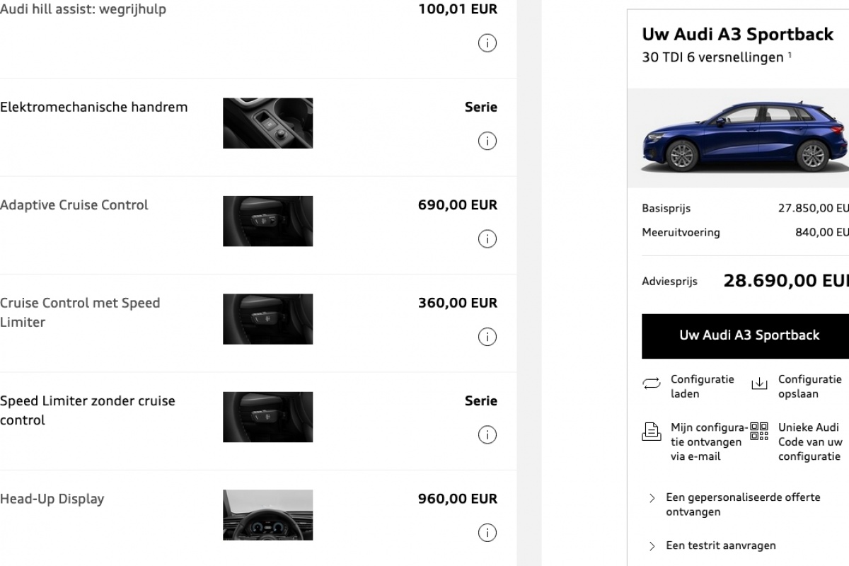 uitrusting tofu Verscheidenheid Je gelooft nooit waar je bij de nieuwe Audi A3 allemaal voor moet  bijbetalen | Auto55.be | Nieuws